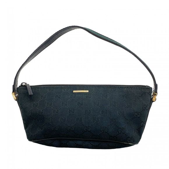 Gucci GG Canvas Handbag 141809 Black Canvas with Champagne Gold Hardware Pre-own - Picture 1 of 10